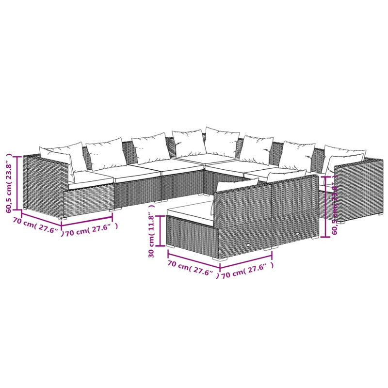 Ensemble de conversation modulaire 9 pièces, 3x corner + 6x middle, Brun et rouge cannelle
