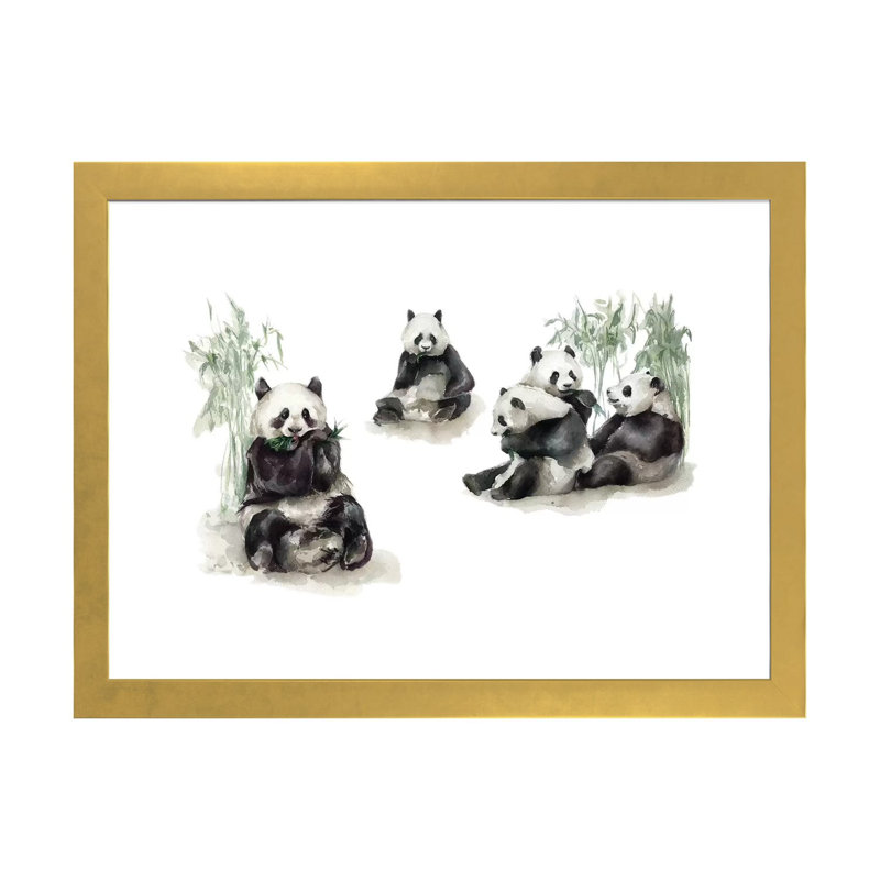 Pandas, H 24 po x l 32 po x P 1 po, Papier encadré doré