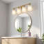 Applique murale moderne de salle de bain dorée à 4 lumières, 24 pouces, avec abat-jour en verre dépoli blanc laiteux-1080949345-1080949352