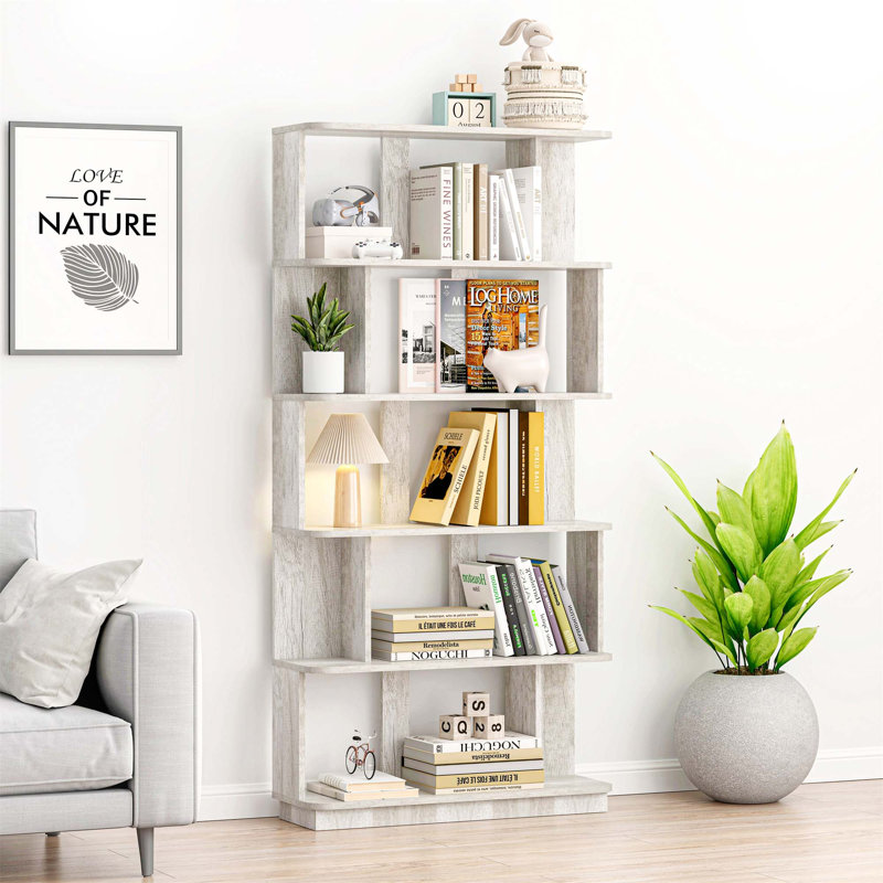 31.5" L X 64.56" H Free Combination Bookshelf Modern 5-Tier Open Storage Bookcase MDF Wood Display Shelving For Living Room Home Office Bedroom Decor Organizer, Media Storage Shelves
