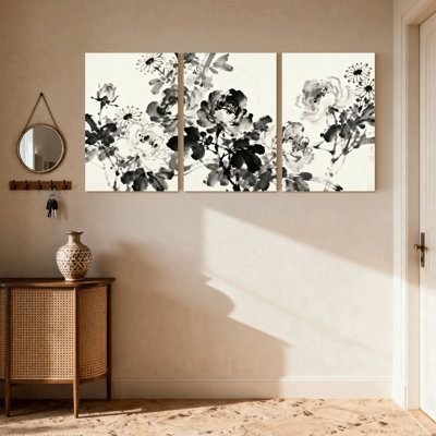 Plantes et fleurs, art floral sur toile noir et blanc, ensemble de 3 impressions sur toile