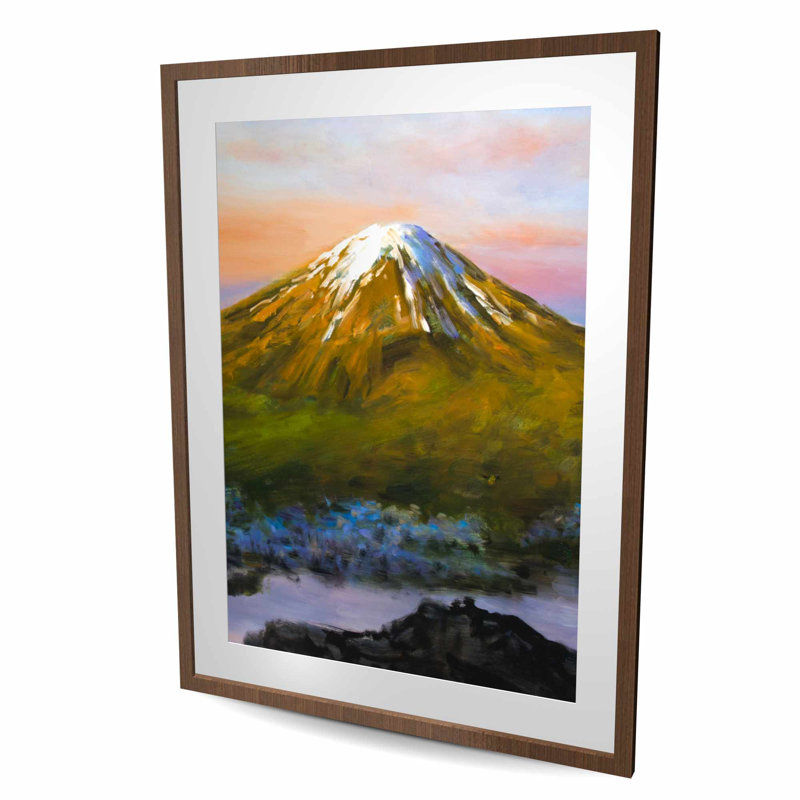 Paysage, mont Fuji - arbres verts encadrés, décor mat, H 48 po x l 36 po, Brun
