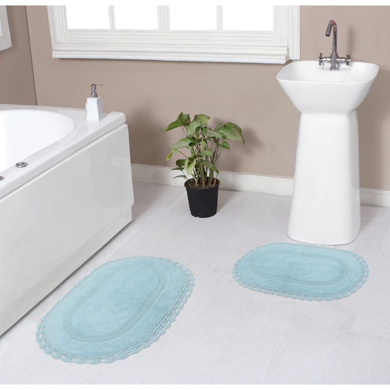 Tapis de bain réversible 100% coton lavable à la machine Hampton (ensemble de 2), Aigue-marine