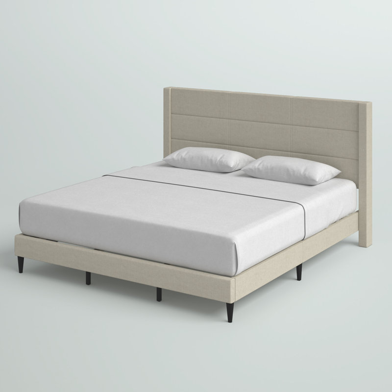 Chanee Upholstered Wingback Bed, King, Beige