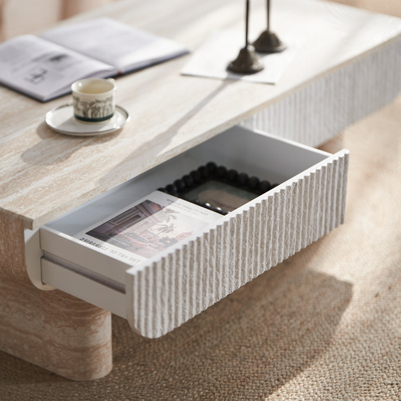Table basse avec tiroir cannelé, table basse de salon, H 15,7 po x l 46,8 po x P 23,6 po