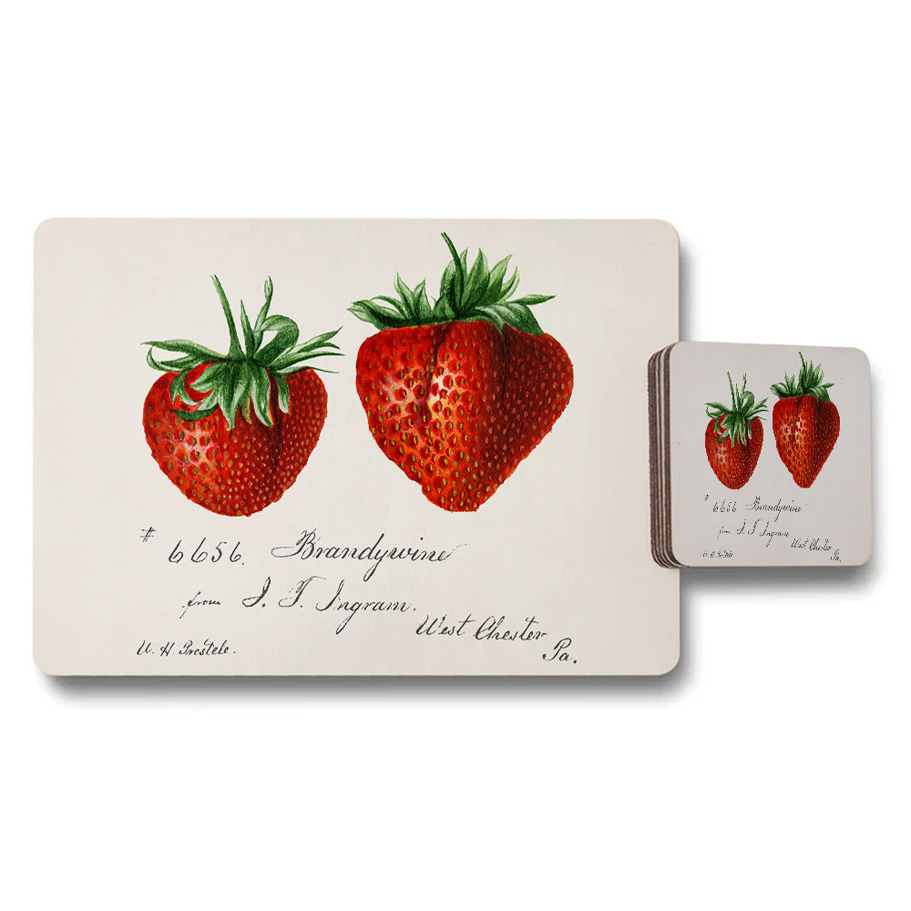 Vintage Strawberry Placemats And Coaster Set With Retro Design