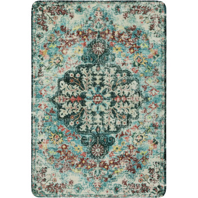 Boho Bohemian Area Rug - 2X3 Small Washable Bathroom Entryway Kitchen Rug,Floral Medallion Non Slip Pet Friendly Vintage Throw Carpet For Indoor Front Door Sink Living Room Bedroom,Teal