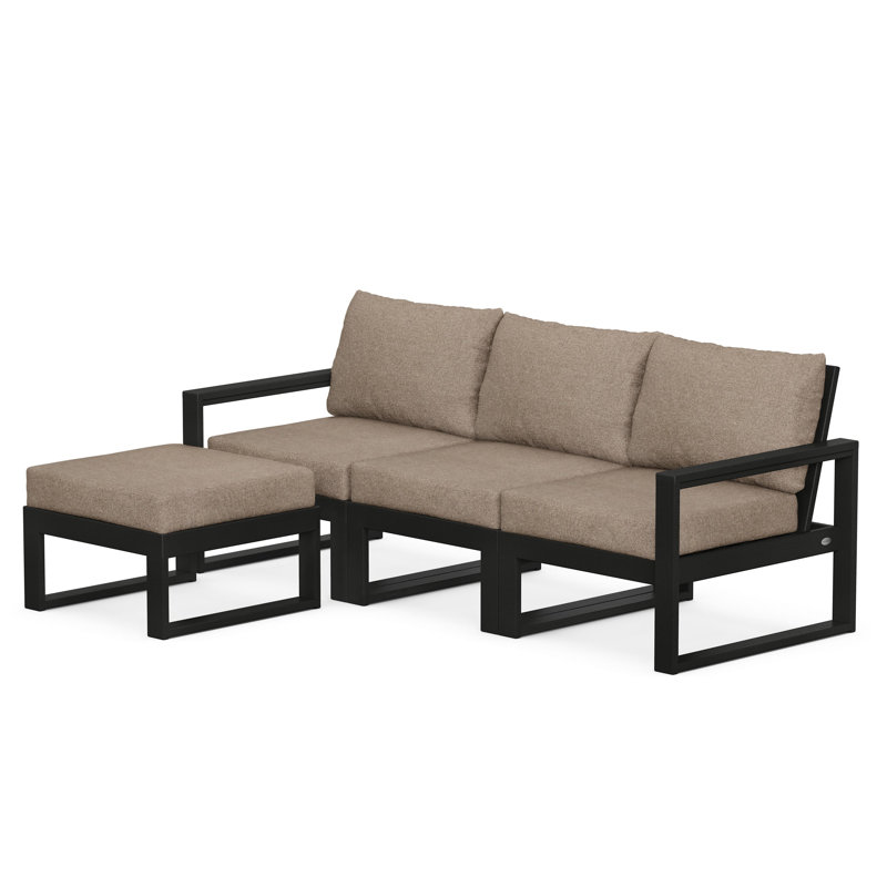 POLYWOOD EDGE Modular Deep Seating Set with Ottoman, Black, Spiced Burlap