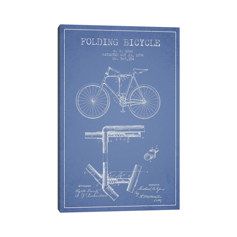 M.B. Ryan Folding Bicycle Patent Sketch (Light Blue) by Aged Pixel - Wrapped Canvas Print