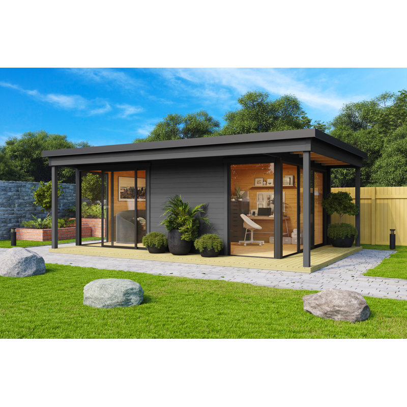 Lasita Domeo 3 Loggia - 19.5 x 13.5 Ft. Premium 2-Room Log Cabin With Aluminium Sliding Doors (44mm)
