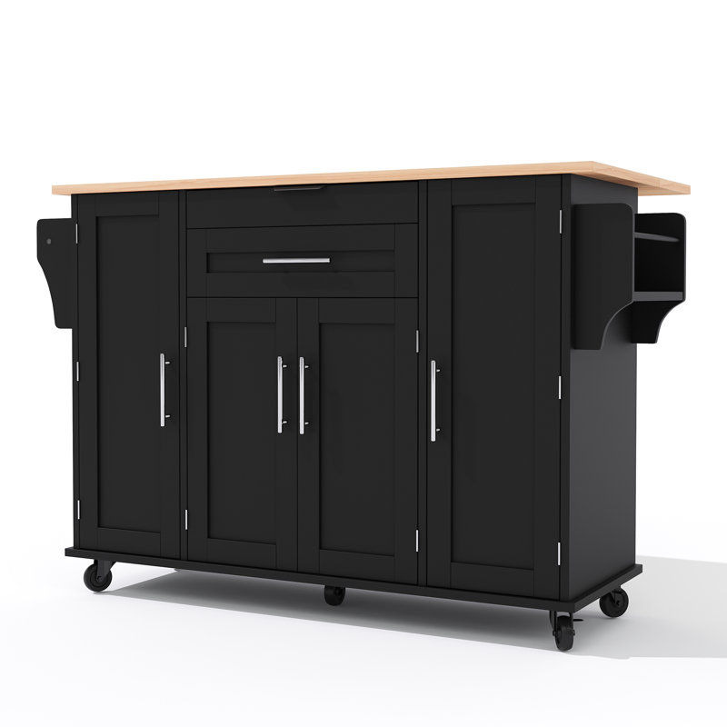 Wood Kitchen Island, Black/Natural	