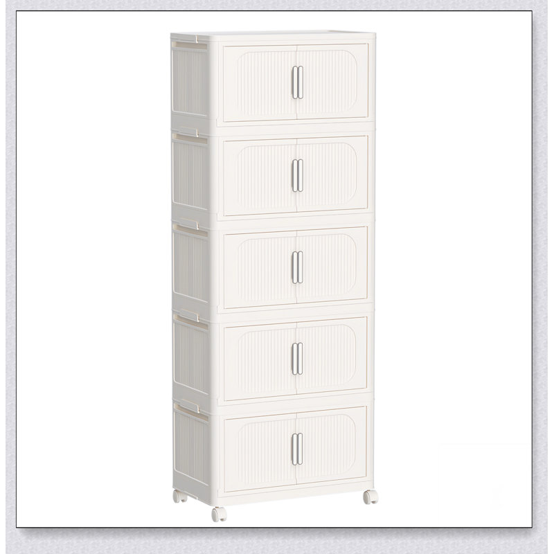 Snedicor 4-Tier PP Wide Folding Cabinet, Cream White, 51" H x 20" W x 12" D