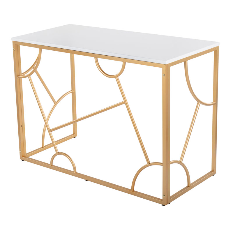Bureau d'écriture 1 pièce en métal blanc à usage intérieur seulement, 100 lb limite de poids, assemblage, White/Gold