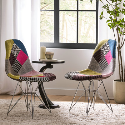 Geometric Side Chairs Pair, Bohemian Style With Legs Colorful Kitchen Armchairs, Metal & Easy To Maintain
