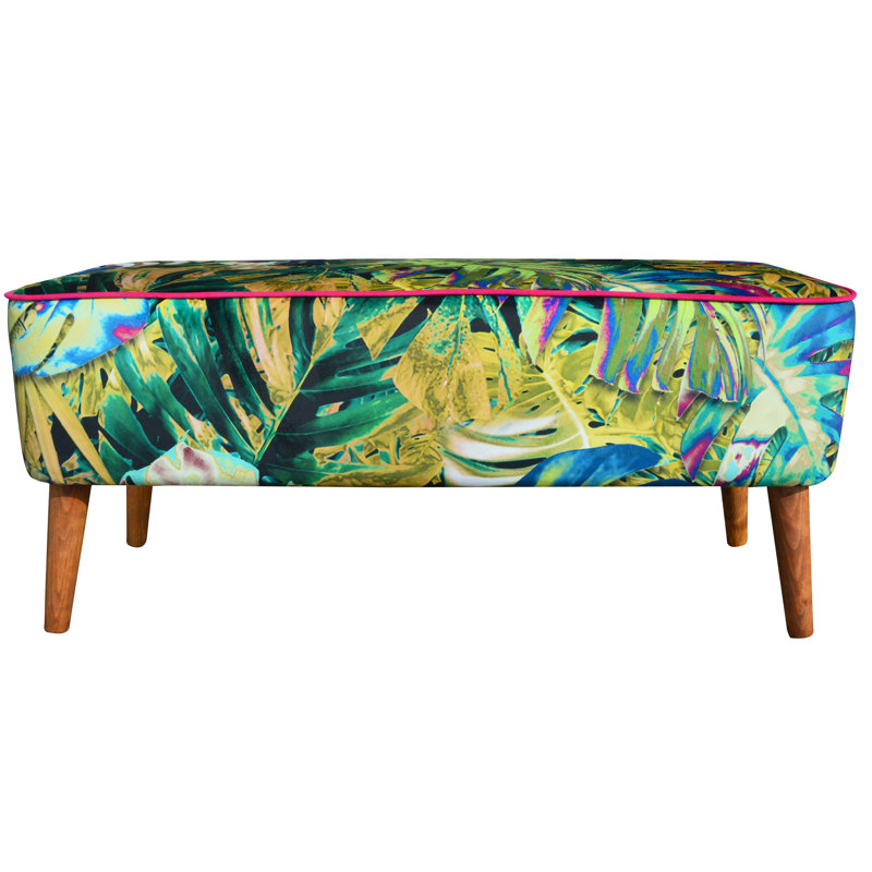 Polyester Blend Upholstered Bench, Green/Yellow