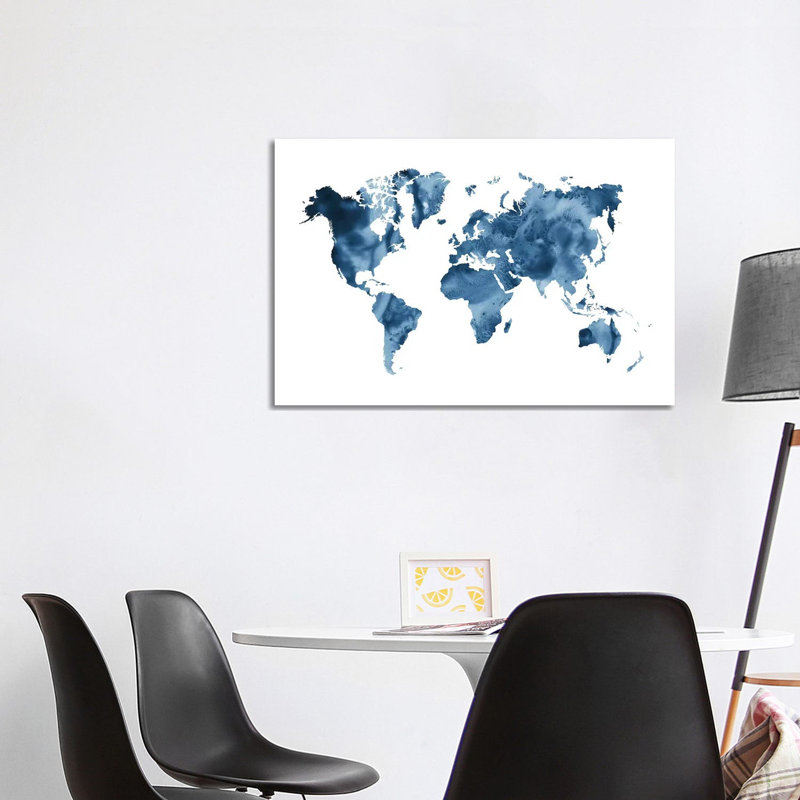 «Watercolor World Map» par Nouveau Prints, impression sur toile tendue, H 26 po x l 40 po x 1,5 po