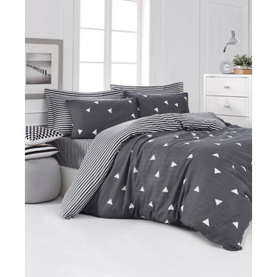 Ensemble de housse de couette simple Elegant, gris et blanc, 63,0 x 86,6 pouces Housse de couette | Drap plat 63,0 x 94,5 pouces | Taie d'oreiller 19,7 po x 27,6 po | 65% coton / 35% polyester, lavable à la machine, fermeture à boutons
