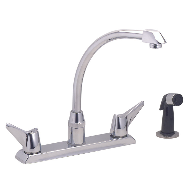 Hi-Arc Double Handle Deck Mount Kitchen Faucet with Side Spray