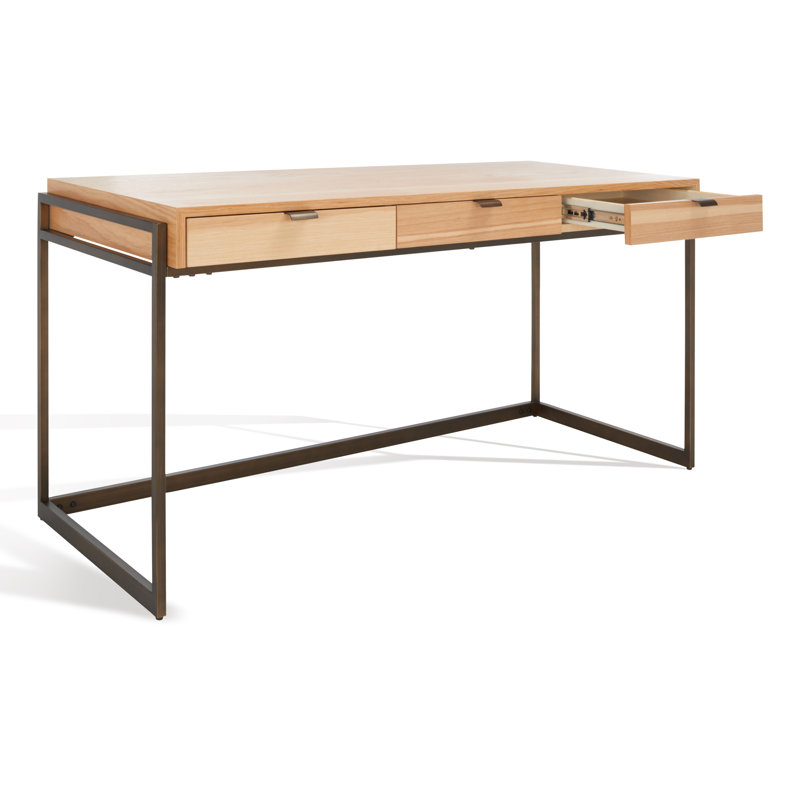 Vera Solid Wood Writing Desk, Walnut/Antique Brass