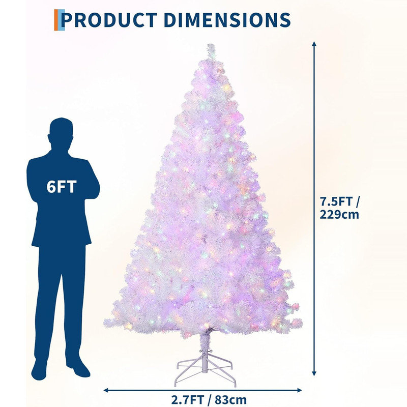 Arbre de Noël blanc illuminé 4,5 pi - Pin de Noël artificiel, décoration de fête pour bureau à domicile, avec 150 lumières DEL blanc chaud, base pliable, assemblage facile