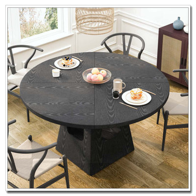 Round Dining Table For 4-6,47 Inch Round Dinner Table With Wooden Tabletop And Storage Base,Farmhouse Dining Table,Wood Kitchen Table For Dining Room,Kitchen, Living Room
