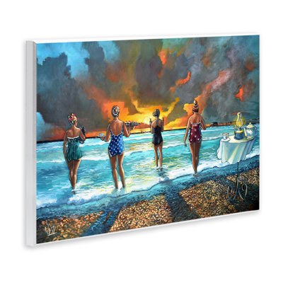 Élégantes dames sur la plage, art mural sur bois par Ronald West