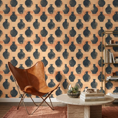 Vase en céramique papier peint mural méditerranéen amovible double rouleau de poterie