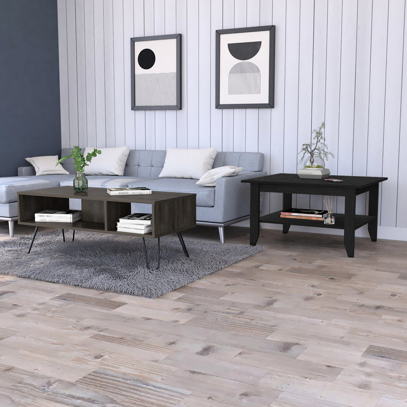 Table basse en noir et gris anthracite avec tablettes pour télécommandes Chic Extra Storage Home