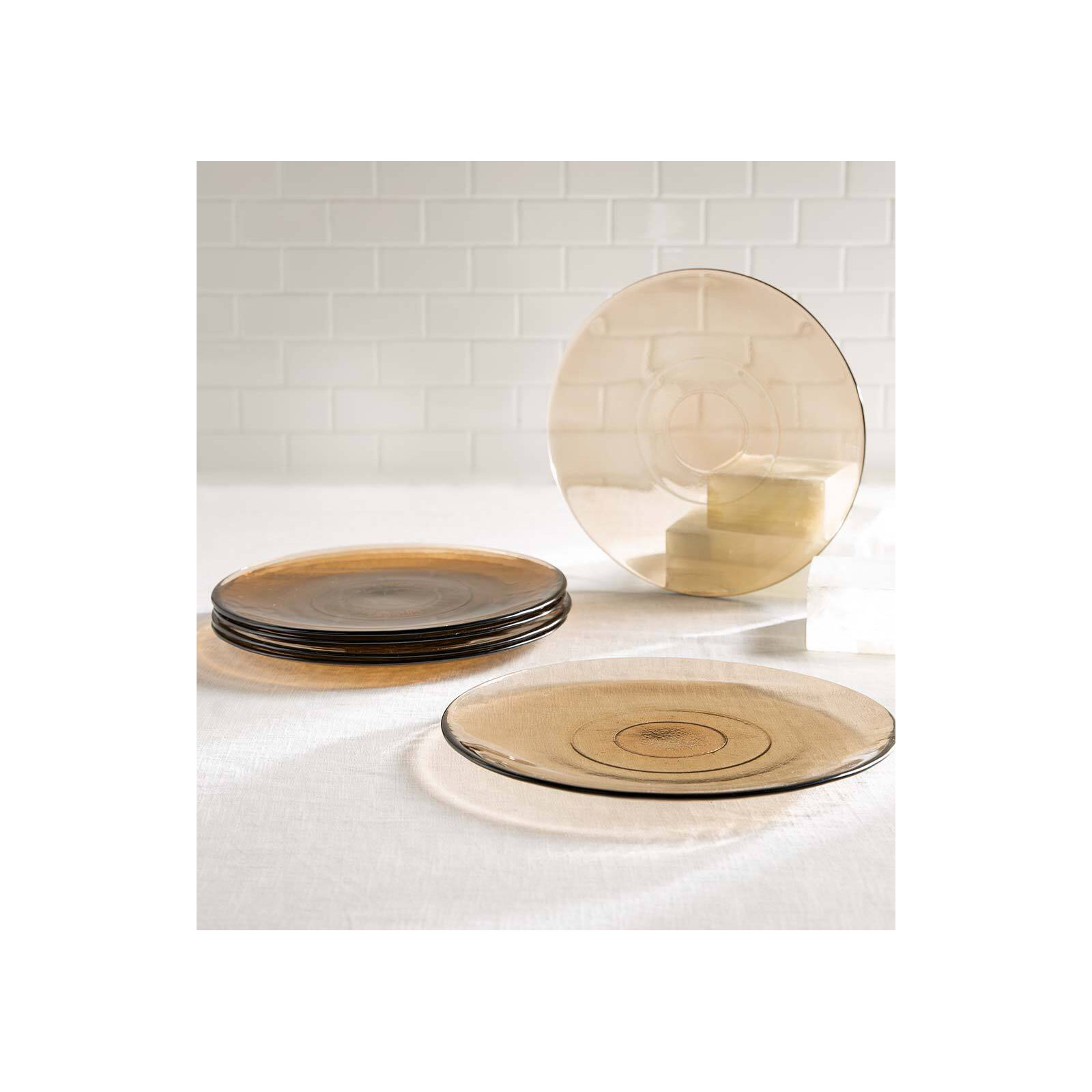 Recycled Glass Dinner Plates, Light Brown