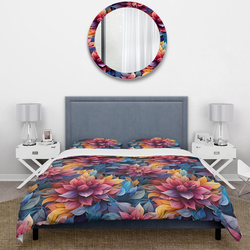 Ensemble de housse de couette Dahlia Mandalas, Housse de couette pour très grand lit et 2 très