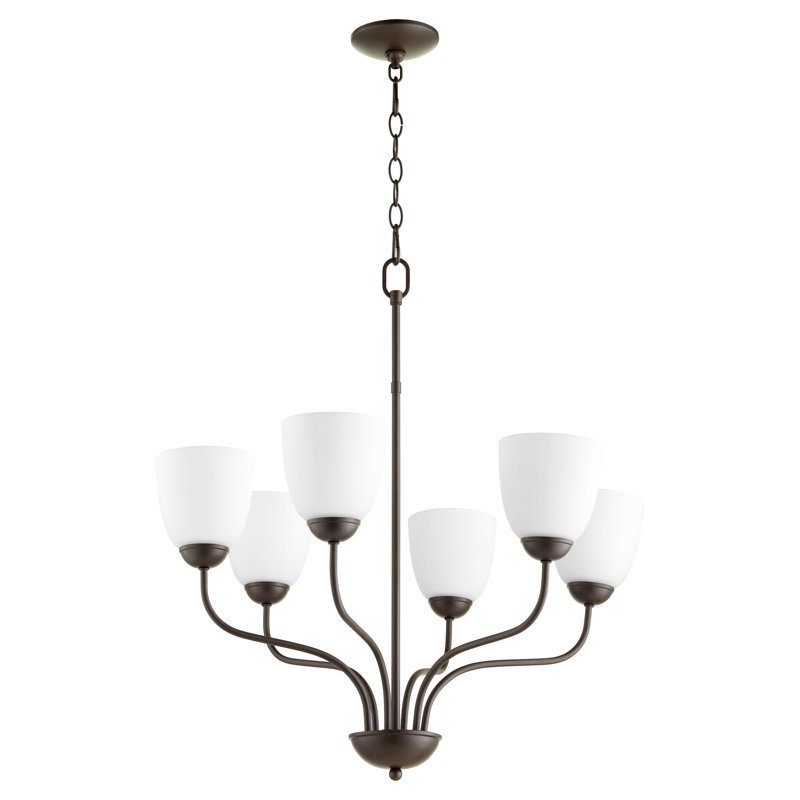 Lustre classique à 6 lumières avec abat-jour, Bronze huilé, Blanc