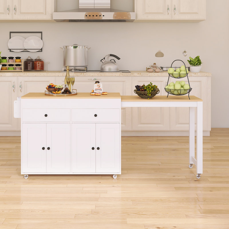 Table de salle à manger extensible 74,50 "avec 2 tiroirs et armoire, Blanc