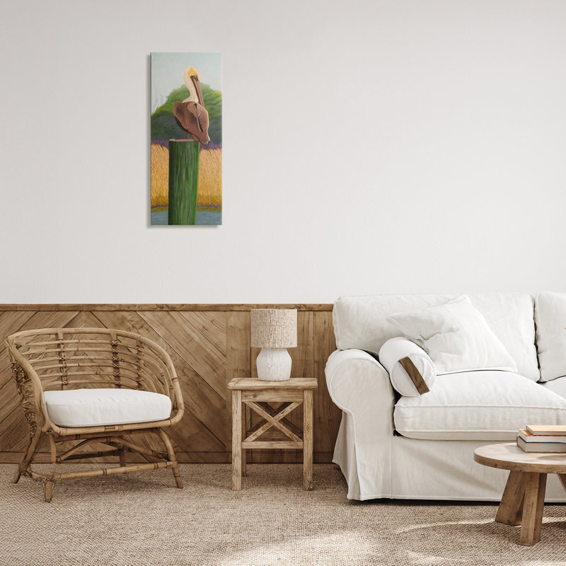 Pélican aux yeux bleus, design par Barbara Fallenbaum, H 24 po x l 10 po