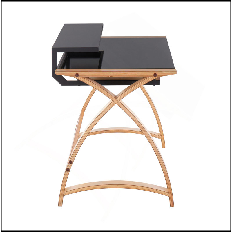 Bureau Mid-Century moderne en bois naturel et verre noir par Lumisource