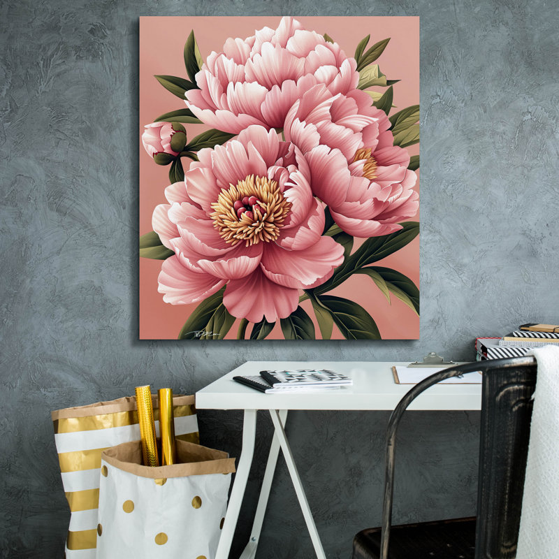«Pink Peony» par Momart, art mural sur toile, H 30 po x l 26 po x P 1,5 po