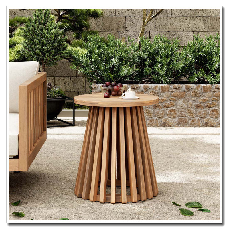 Table d'appoint d'extérieur en bois d'acacia, Teck clair
