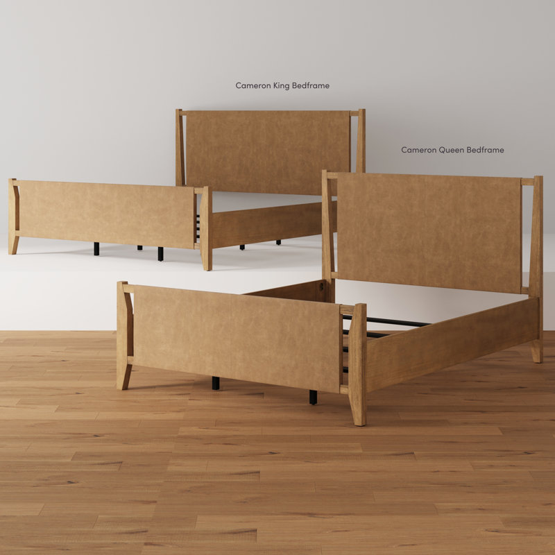 Faux Leather Platform King Bed Frame with Solid Wood Legs, King