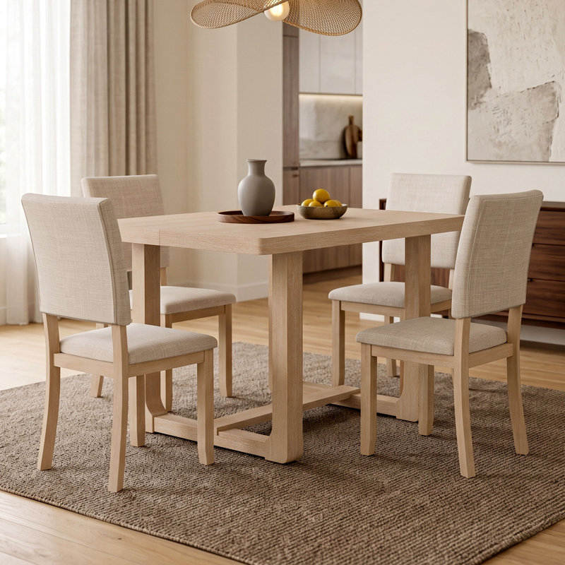 Trell 5-Piece 48"W Rectangular Dining Table Set, Brown/Beige