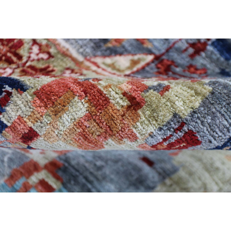 High-Quality Hand-Knotted Grey And Red Area Rug
