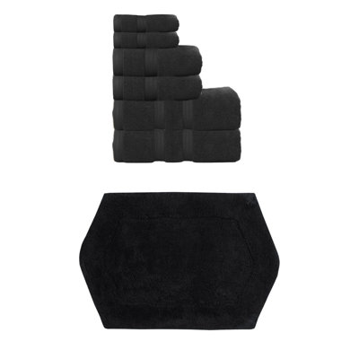 Bryd Collection 100% Soft Cotton 6 Pc Towel Set & 1 Pc 17x24" Bath Rug, (Set of 7)