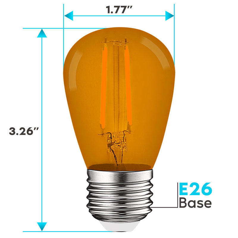 0.5 Watt S14 LED Colored String Light Bulb, E26/Medium (Standard) Base, Orange