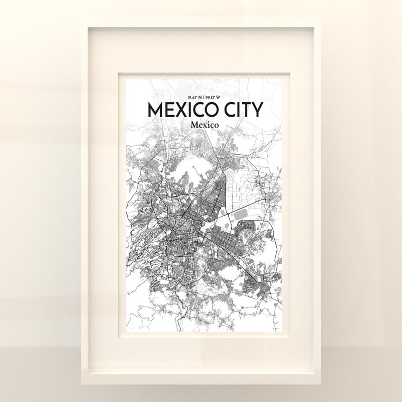 «Mexico City Map», impression, Gris / blanc, H 36 po x l 24 po