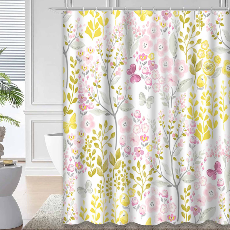 Rideau de douche imperméable à motif floral avec 12 crochets, L 72 po x l 78 po