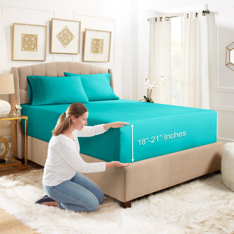 Microfiber Sheet Set, Twin XL Sheet Set with 1 Pillowcase, Teal Blue