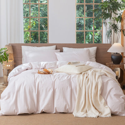 MooMee Striped Duvet Cover Set 100% Washed Cotton Linen Like Textured