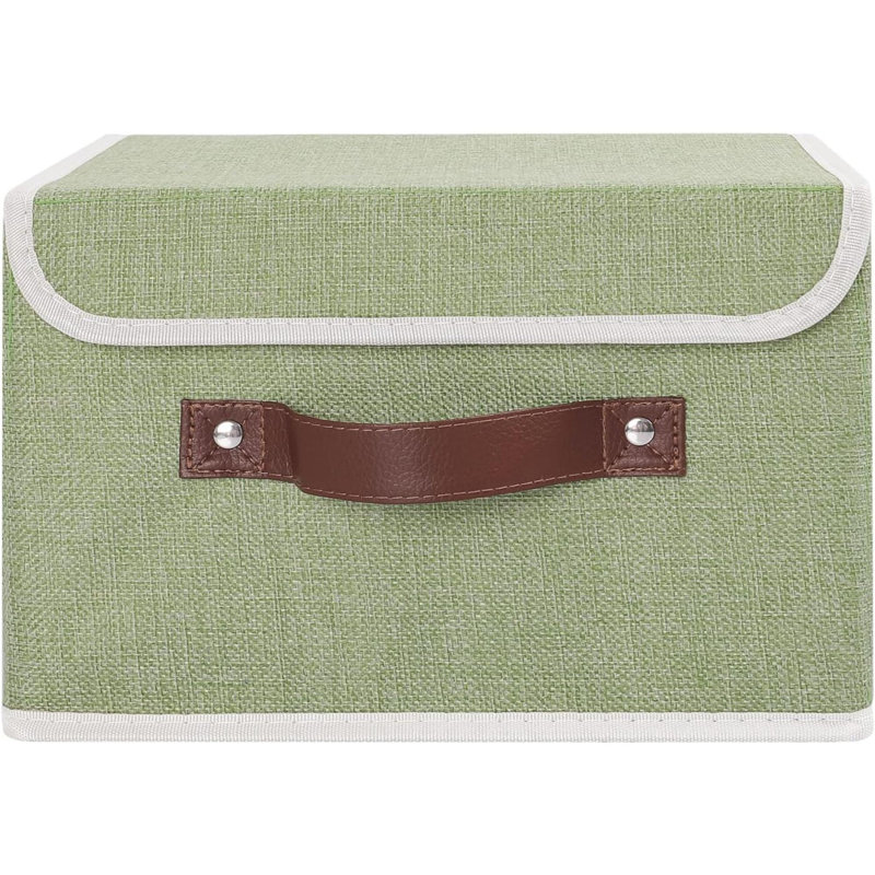 Storage Bin With Lid Storage Boxes With PU Leather Handles PP Plastic Board Decorative Foldable Lidded Cotton Linen Fabric Home Cubes Baskets Closet Organizer Container