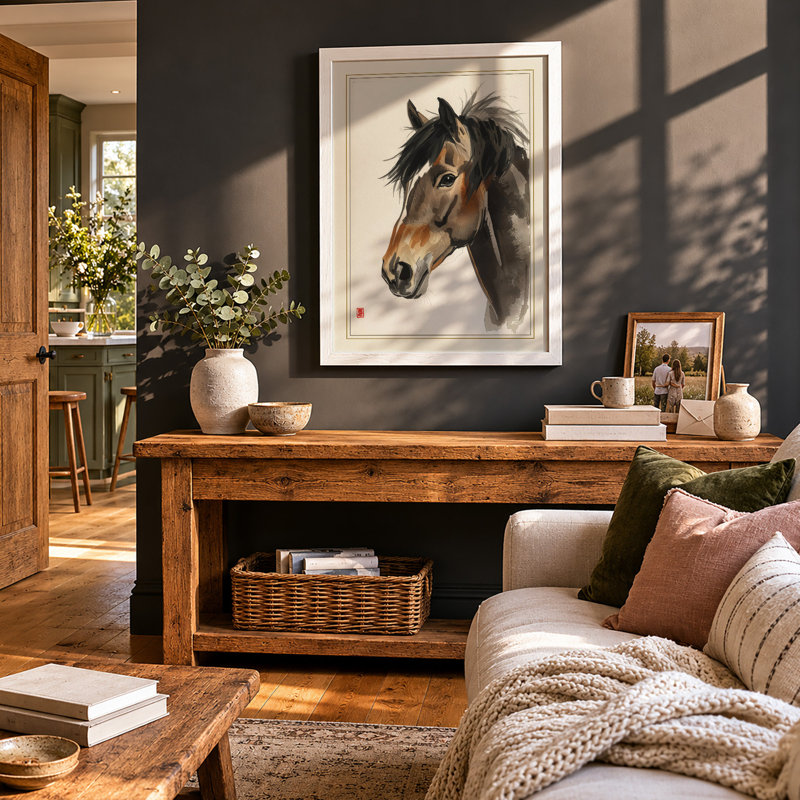 Noble Horse Japandi - Framed Print, A2 - 59.4 x 42.0 cm, White