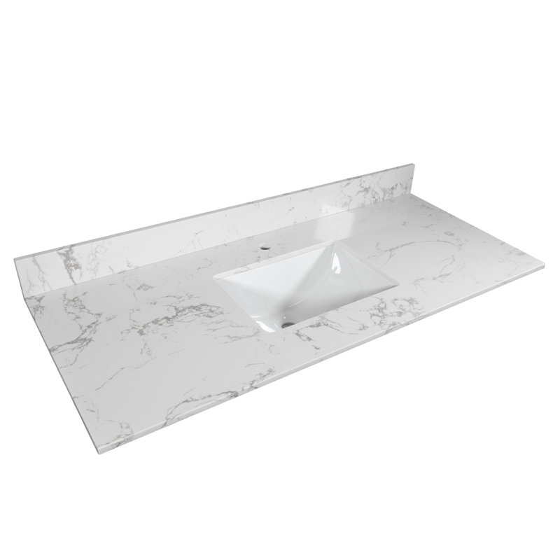 43x22 Inch Engineered Stone Bath Vanity Quality - White Marble Color, Rectangle Undermount Ceramic Sink, Back Splash, Faucet Hole Obligation Characteristic Assurance