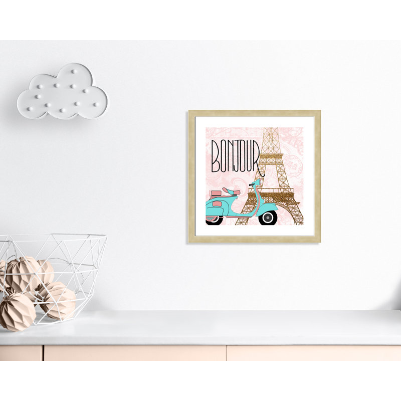 Paris Bonjour Transportation, 24.5" H x 24.5" W x 0.63" D, Light Champagne Box Framed