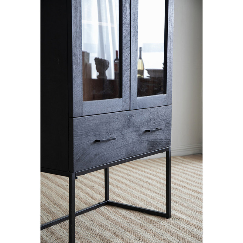 Armoire rectangulaire noire pour assiettes et livres - Unité de rangement moderne de 18 po de profondeur avec tablettes intérieures